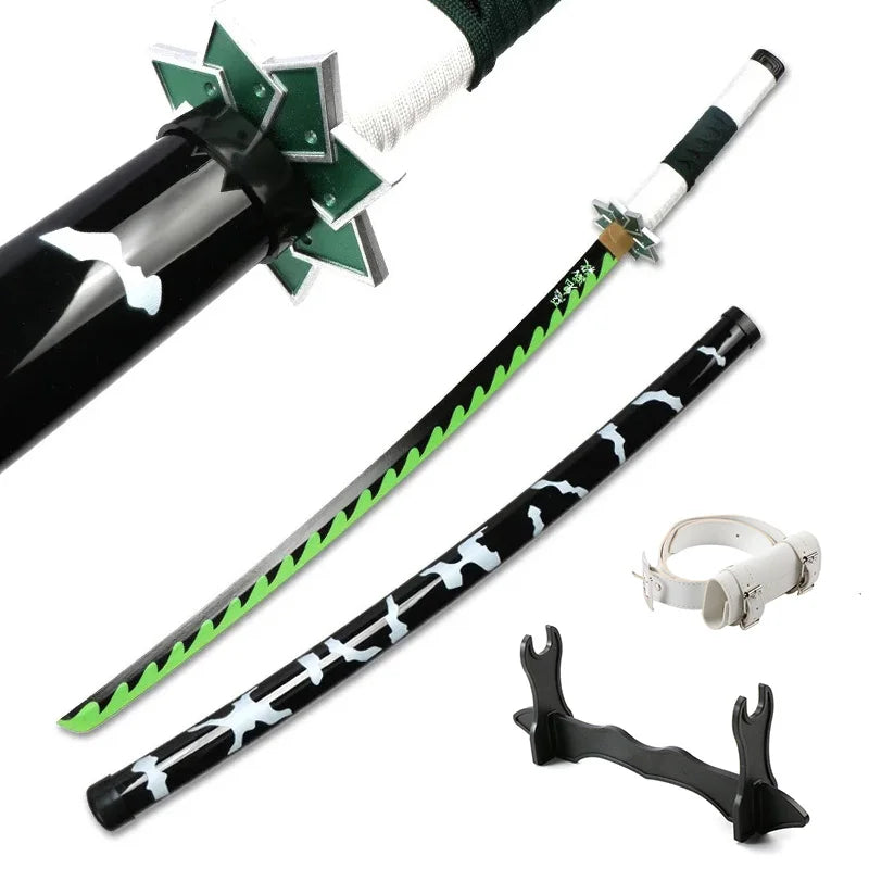 Demon Slayer Katana 104cm Giyuu Blue Role-playing Weapons Props with Sword Holder and Belt 1: 1 Replica  Japanese Samurai Sword