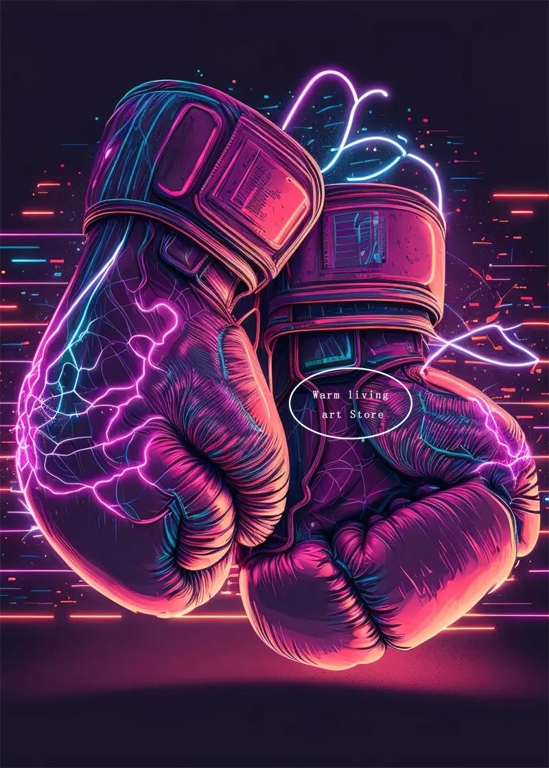 Black Cool Boxing Gloves Boxing Fitness Gloves Aesthetics Poster and Mural Art Canvas Painting Boxing Gym Boys' Room Decoration