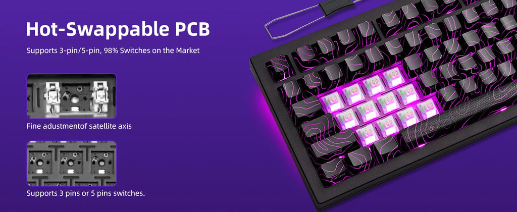 ZORNHER ZH870 Wireless Mechanical Keyboard 80% Black Custom Creamy Sound Keyboard Gaming  Lighted Up Black Topographic Keycap