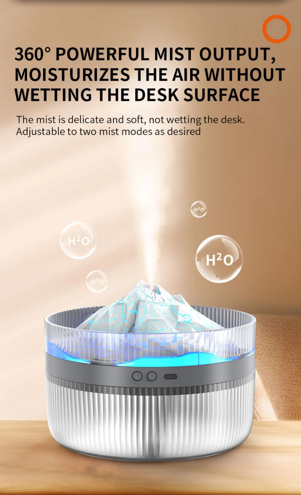 Volcano Air Humidifier Snow Mountain Essential Oils Diffuser Large Capacity Water Tank USB Aroma Diffuser Colorful Night Lights