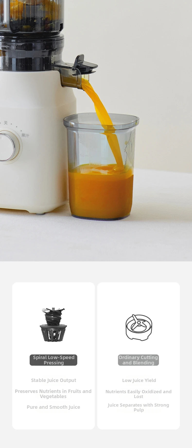 Large-Caliber Juicer Household Automatic Juicer Low-Speed Slag Juice Separation Food Grade 304 Stainless Steel Easy to Clean