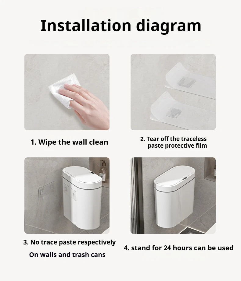 9L Smart Sensor Trash Can Wall Mounted Narrow Bathroom Toilet Garbage Bin Kitchen Automatic Wastebasket Waterpoof Waste Bin