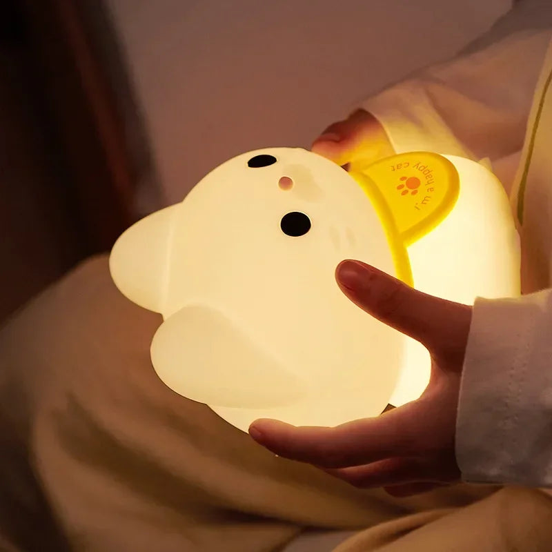 Lucky Cat Night Light USB Charging Timer LED Silicone Tapping Light Children's Bedside Light Warm and Healing lamps