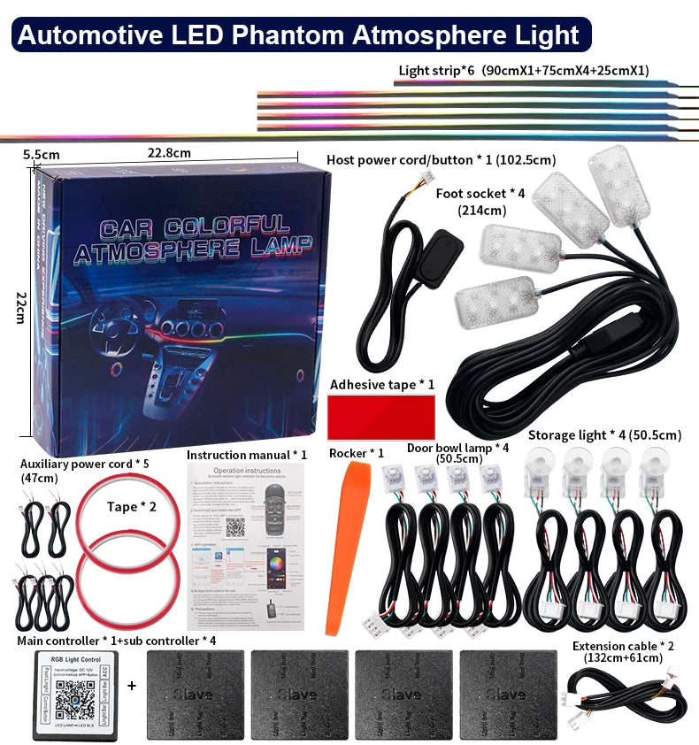 6/10/14/18 in 1 Led Car Ambient Lights RGB 213 64 Color Acrylic Strips Symphony Streamer Interior Rainbow Atmosphere Lamp Kit