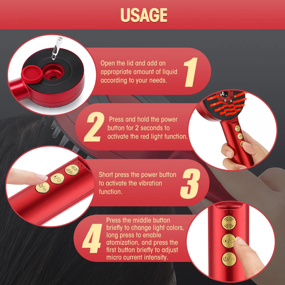 3 Modes Electric Massage Comb Portable Red Light Laser Comb for Hair Follicle Hair Follicles On The Head Essence Oil Applicator