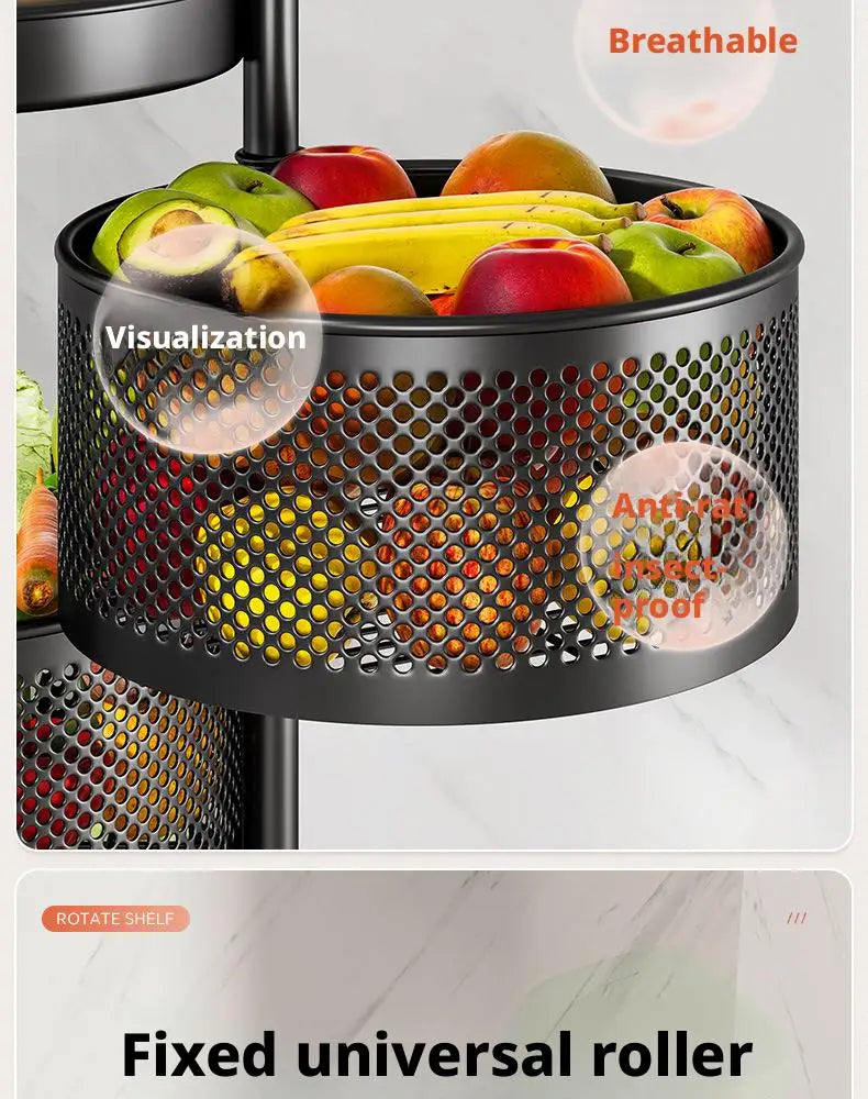 Square Rotating Storage Rack Kitchen Floor-To-Ceiling Multi-Layer Snacks Fruits And Vegetables Sundries Rolling Trolley Basket