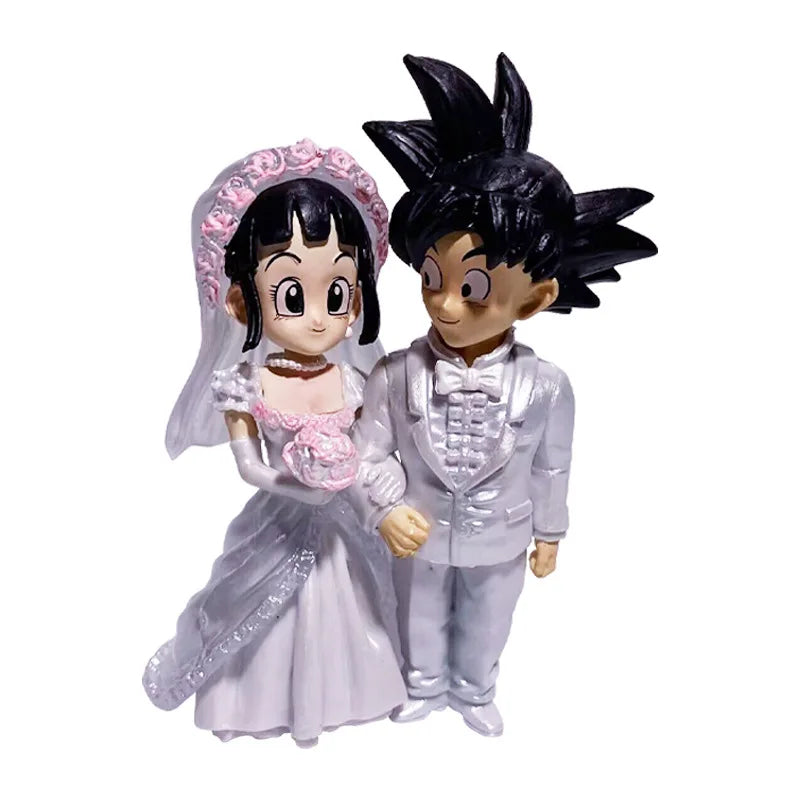 9cm Dragon Ball Anime Figure Son Goku Figures Wedding Goku Chichi Mariage Figurine Scene Statue Q Version Pvc Model Doll Toys