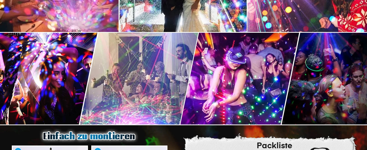 5-in-1 Disco Lights Led DJ Light with Tripod Stand, Kaleidoscope Ball/Red Green Pattern/Sound Activated/Star Light/Strobe Effect