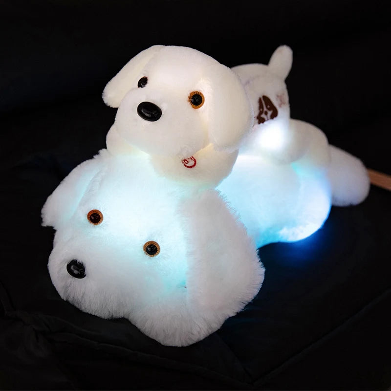 Creative Lie Dog Toy Luminous Pillow Soft Stuffed Plush Glowing Colorful Stars Cushion Led Light Toys Gift