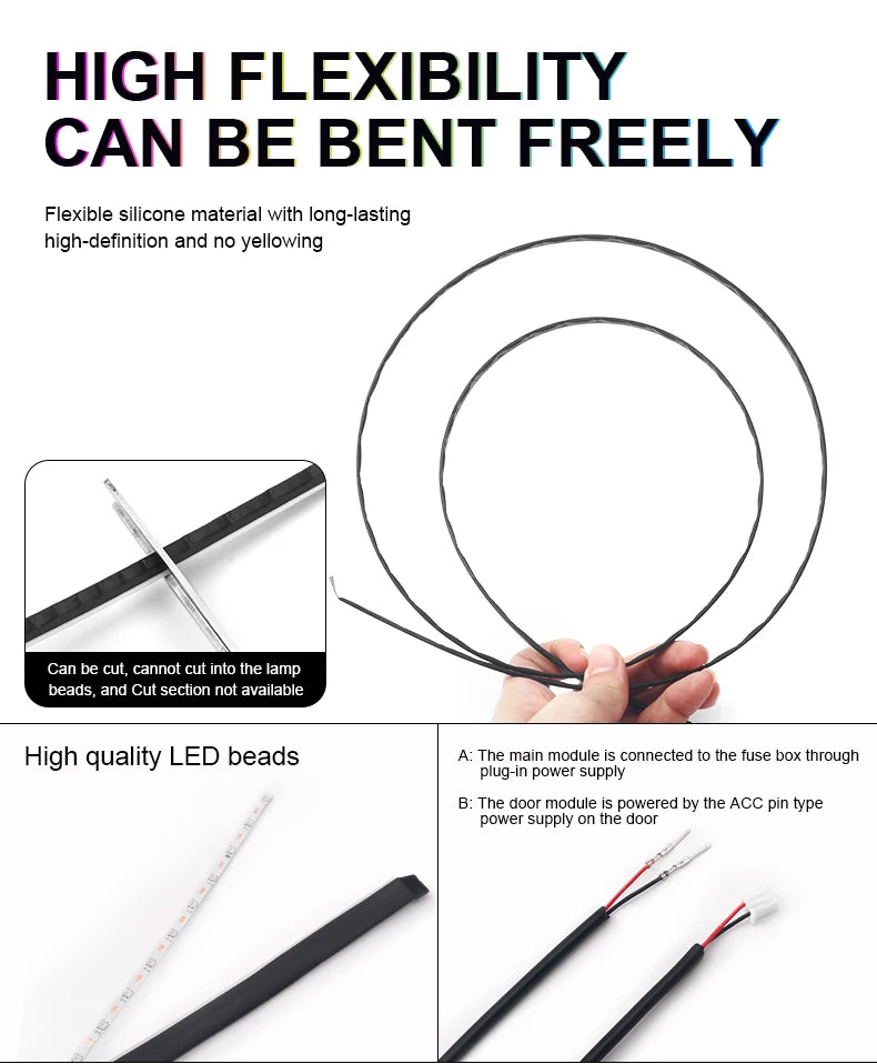 6/10/14/18 in 1 Led Car Ambient Lights RGB 213 64 Color Acrylic Strips Symphony Streamer Interior Rainbow Atmosphere Lamp Kit