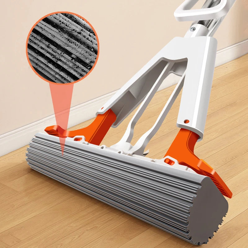 New Squeezed Self Draining Rubber Cotton Mop Hand Free Magic Self-cleaning Flat Mop Reusable Sponge Household Floor Cleaning
