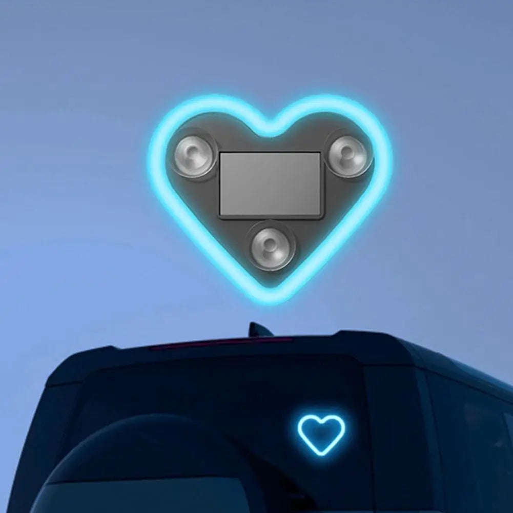 Car Triangle Window LED Solar Powered Heart-shaped Neon Light Rear Window Illuminated Interior Decoration Atmosphere Light