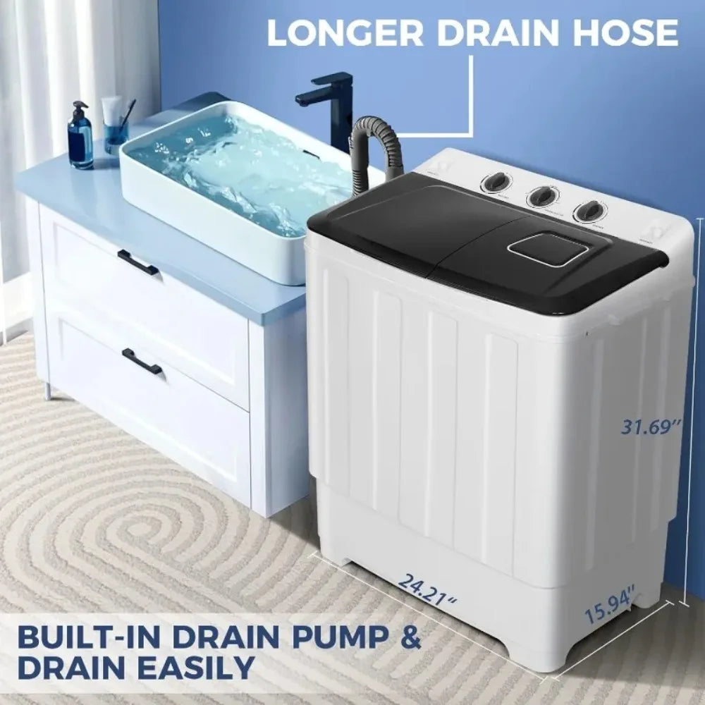 30Lbs Capacity Portable Washing Machine Twin Tub Compact Laundry Machine with Built-in Drain Pump, Washer and Spin Drye