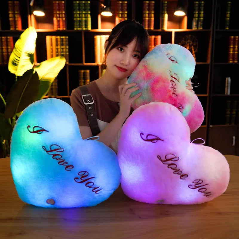 Light Up LED Love Heart Plush Toy Soft Plush Stuffed Luminous Love Throw Pillow Cushion Room Party Decoration Kids Birthday Gift