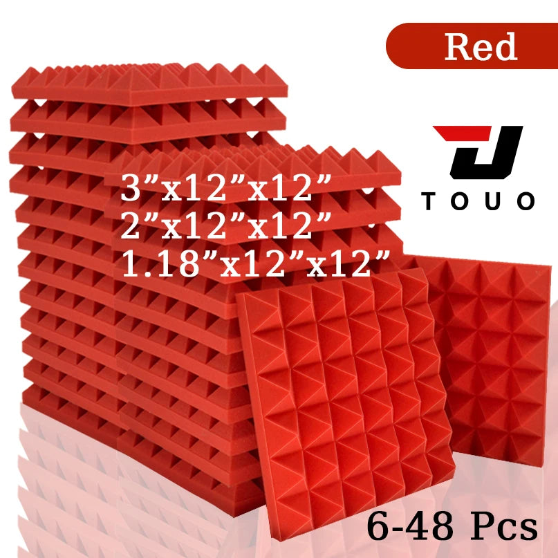 TOUO Acoustic Foam 6-48 Pcs Pyramid Soundproofing Sponge Pad High Density Sound Absorbing Foams Drum Room Acoustic Treatment