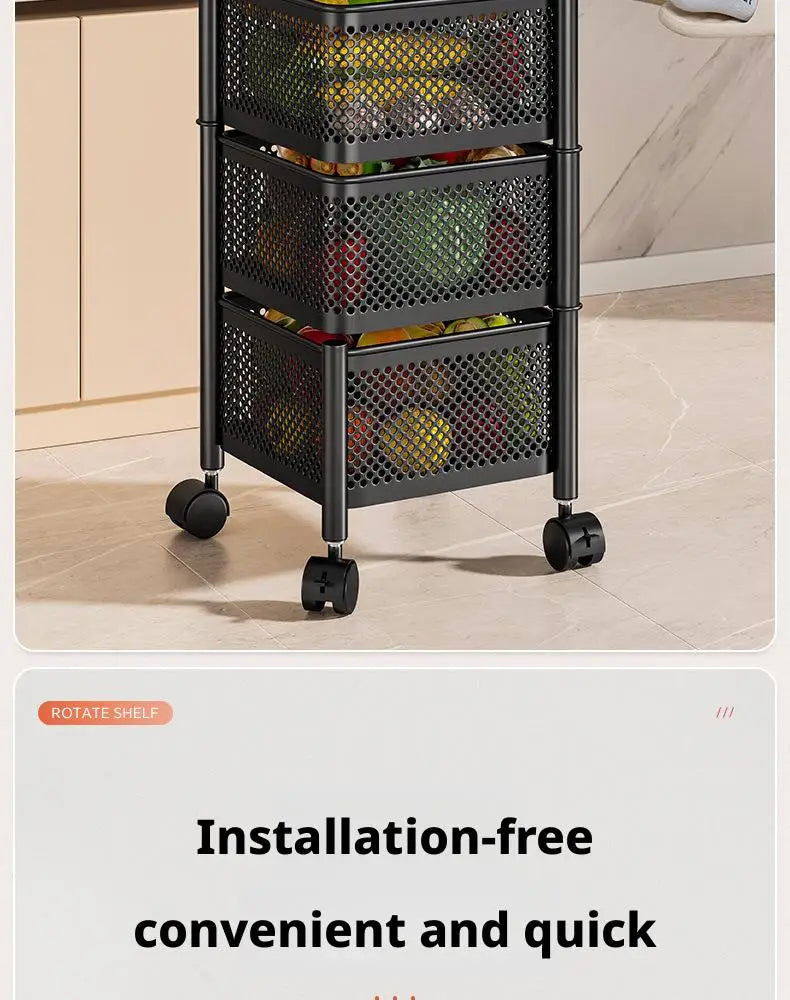 Square Rotating Storage Rack Kitchen Floor-To-Ceiling Multi-Layer Snacks Fruits And Vegetables Sundries Rolling Trolley Basket