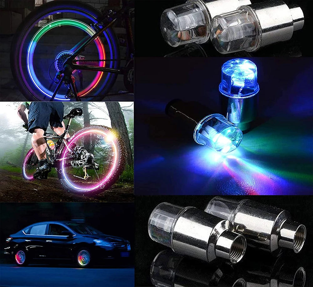 4Pcs LED Wheel Lights -Bike Tire Valve Stem Neon Light Bulb for Car Motorcycle Bicycle Tyre Dust Cap Waterproof Flash Stems Caps