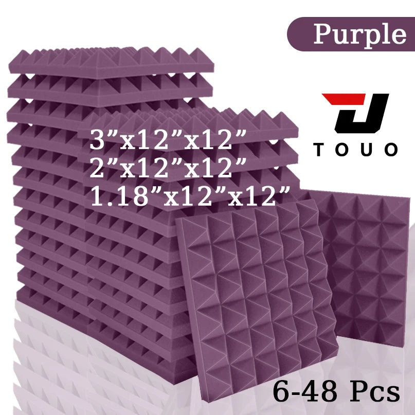 TOUO Acoustic Foam 6-48 Pcs Pyramid Soundproofing Sponge Pad High Density Sound Absorbing Foams Drum Room Acoustic Treatment