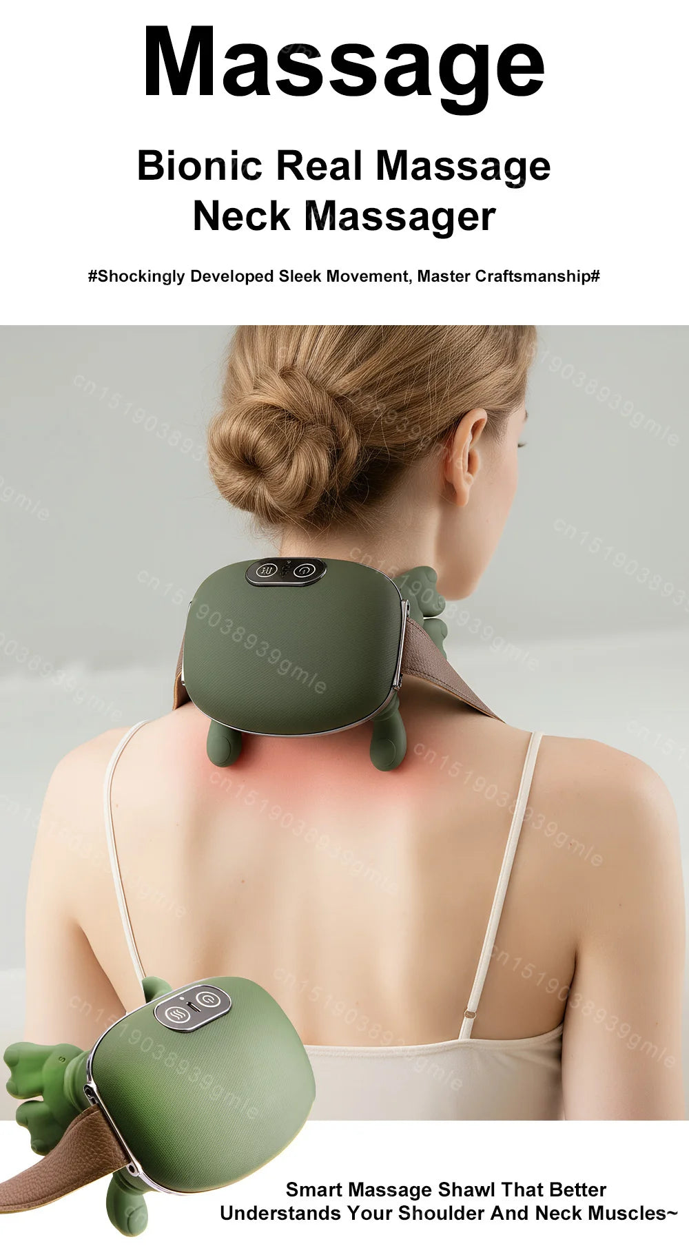 Bionic Neck Shoulder Massager Heated Back Massagers Electric Kneading Muscles Massage Pillow Neck Waist Leg Body ﻿3-Level Modes
