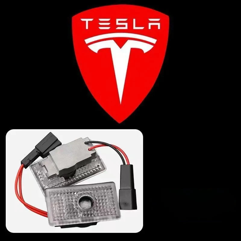 2Pcs LED Car Welcome Door Lights Emblem Accessory For Tesla SpaceX Model 3 Highland 2023 Model S Model X Model Y Model Y-Eur Roa