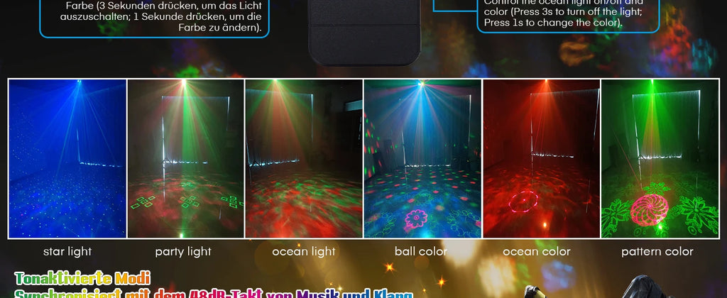 5-in-1 Disco Lights Led DJ Light with Tripod Stand, Kaleidoscope Ball/Red Green Pattern/Sound Activated/Star Light/Strobe Effect
