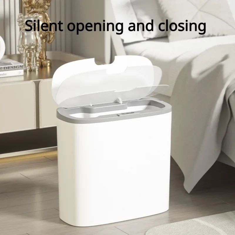 14L Bathroom Smart Trash Can Wall Mounted Waterproof Garbage Bin Automatic Sensor Wastebasket Narrow Dustbin for Kitchen