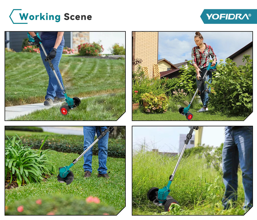 YOFIDRA Electric Lawn Mower Cordless Garden Grass Cutting Trimmer 100-135cm Length Cutter Power Tool For Makita 18V Battery Pin