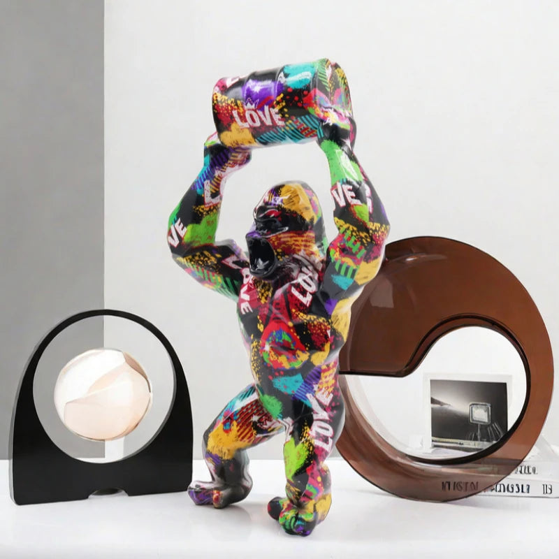 ERMAKOVA Creative Resin Sculpture Gorilla Decoration Lift The Bucket Gorilla Figure Statue Living Room Cabinet Decor