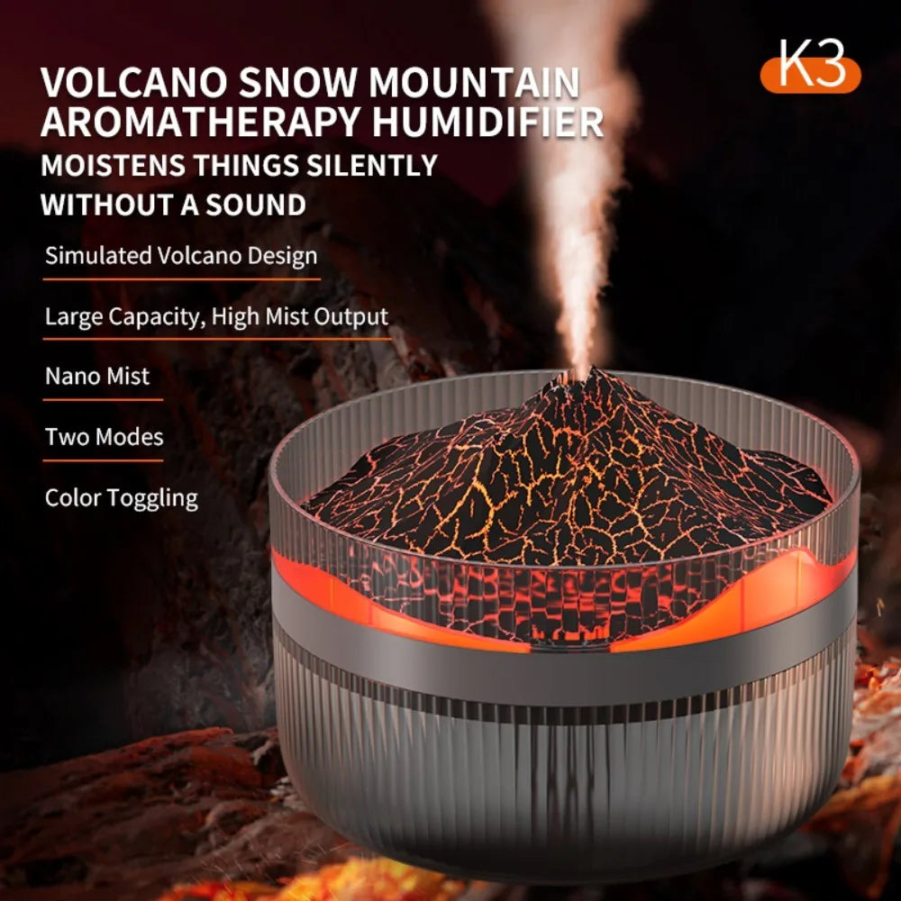 Volcano Air Humidifier Snow Mountain Essential Oils Diffuser Large Capacity Water Tank USB Aroma Diffuser Colorful Night Lights