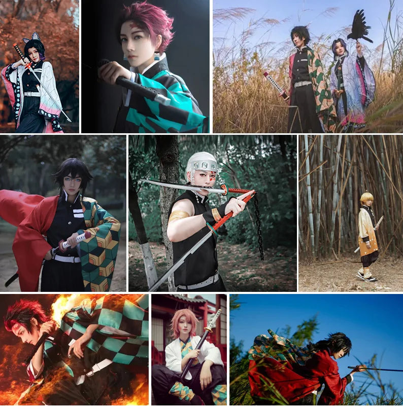 Demon Slayer Katana 104cm Giyuu Blue Role-playing Weapons Props with Sword Holder and Belt 1: 1 Replica  Japanese Samurai Sword