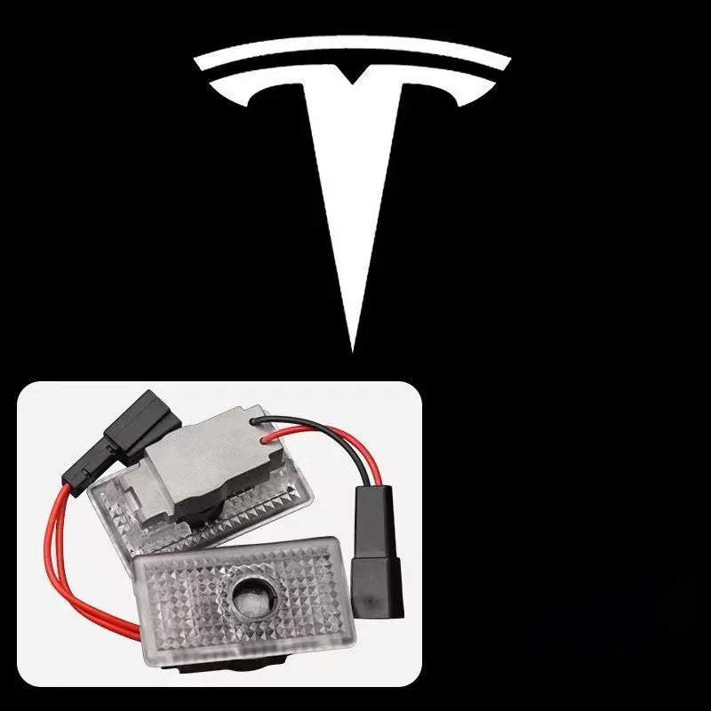 2Pcs LED Car Welcome Door Lights Emblem Accessory For Tesla SpaceX Model 3 Highland 2023 Model S Model X Model Y Model Y-Eur Roa
