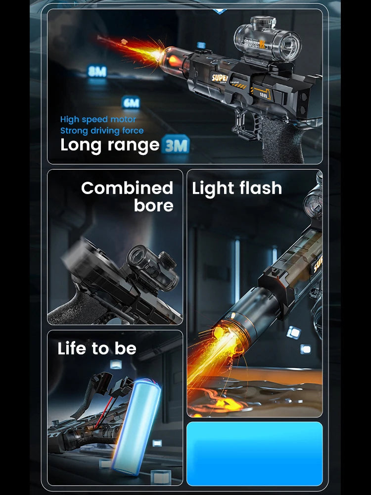 Children Simulated Flame Electric Water Gun Toys Summer Outdoor Beach Pool Fight Game Kids Automatic Sensor Lights Watergun Gift