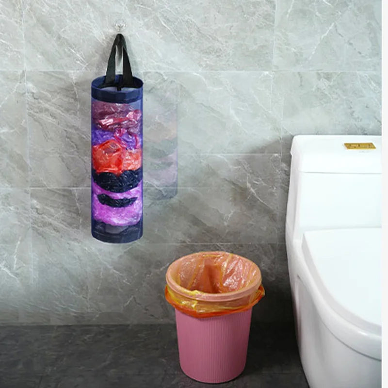 Home Grocery Bag Holder Wall Mount Plastic Bag Holder Dispenser Hanging Storage Trash Garbage Bag Kitchen Garbage Organizer