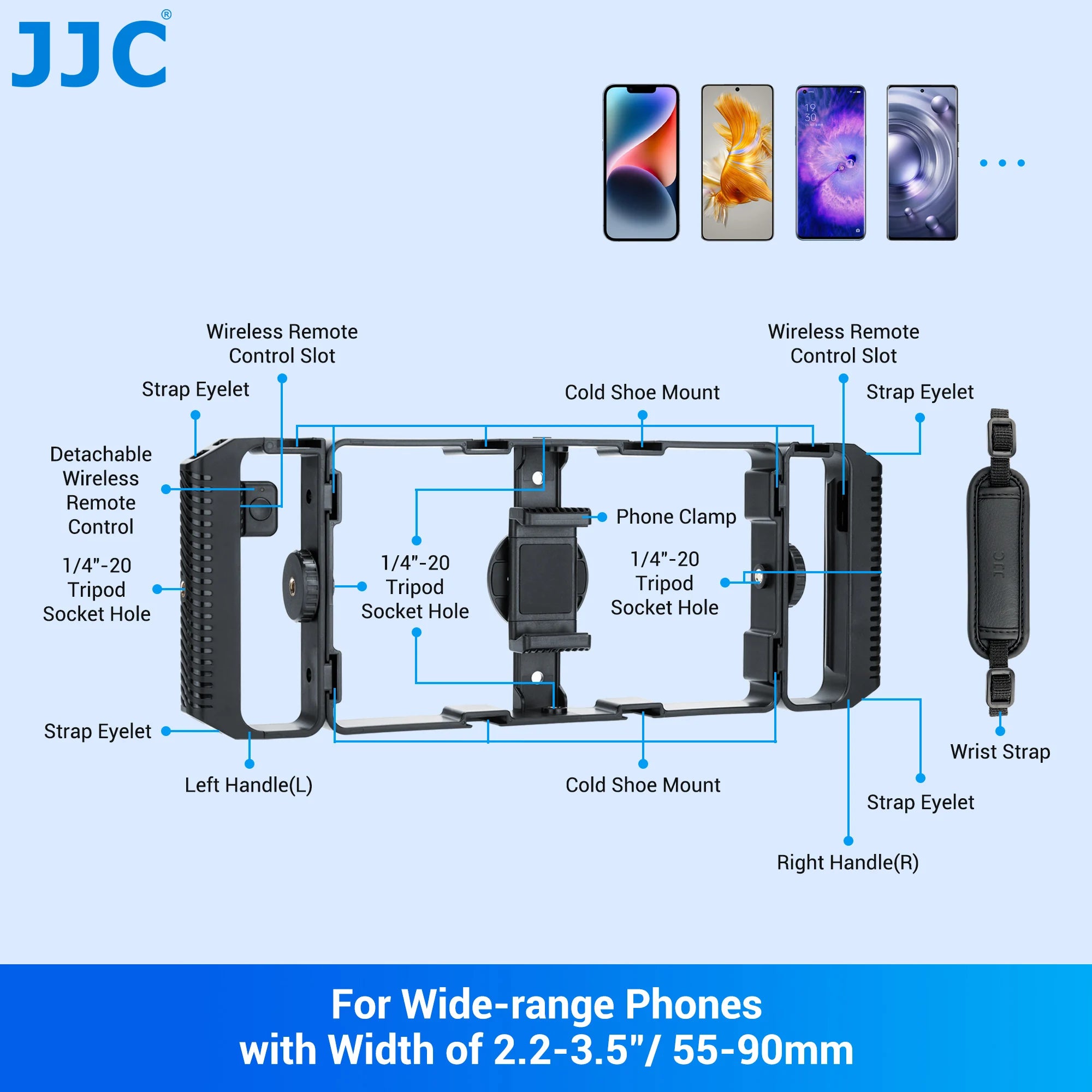 JJC Universal Smartphone Video Rig Kit with Remote Control Hand Grip Vlog Film Cage Phone Video Stabilizer Handheld Tripod Mount