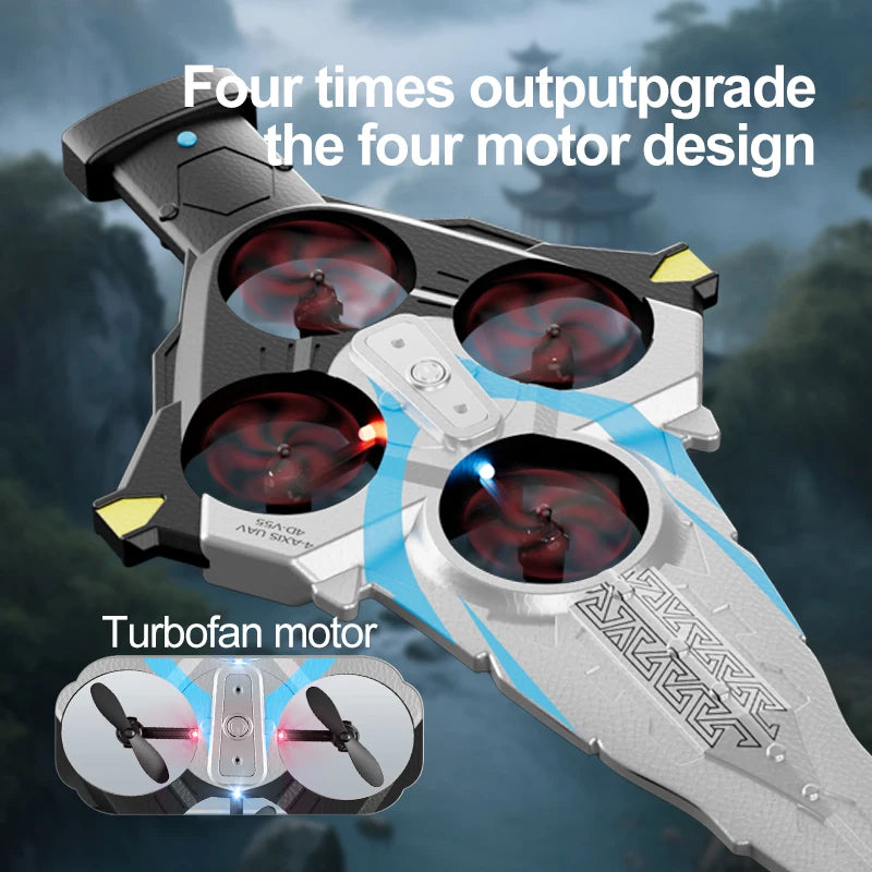 4DRC New V55 Remote Controlled Flying Sword Toy Drone Model 2.4G RC Quadcopter with Light Sword Stunt Glider Airplane Kids Toys