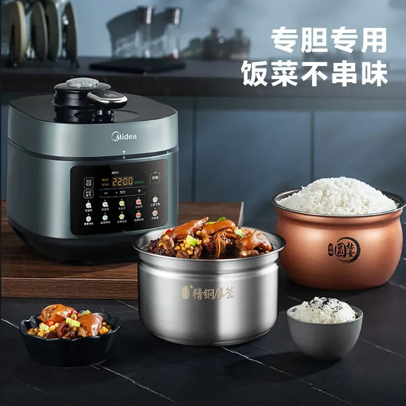 220V Midea Electric Pressure Cooker Stainless Steel Dual Pot Smart Multicooker for Home Kitchen AD