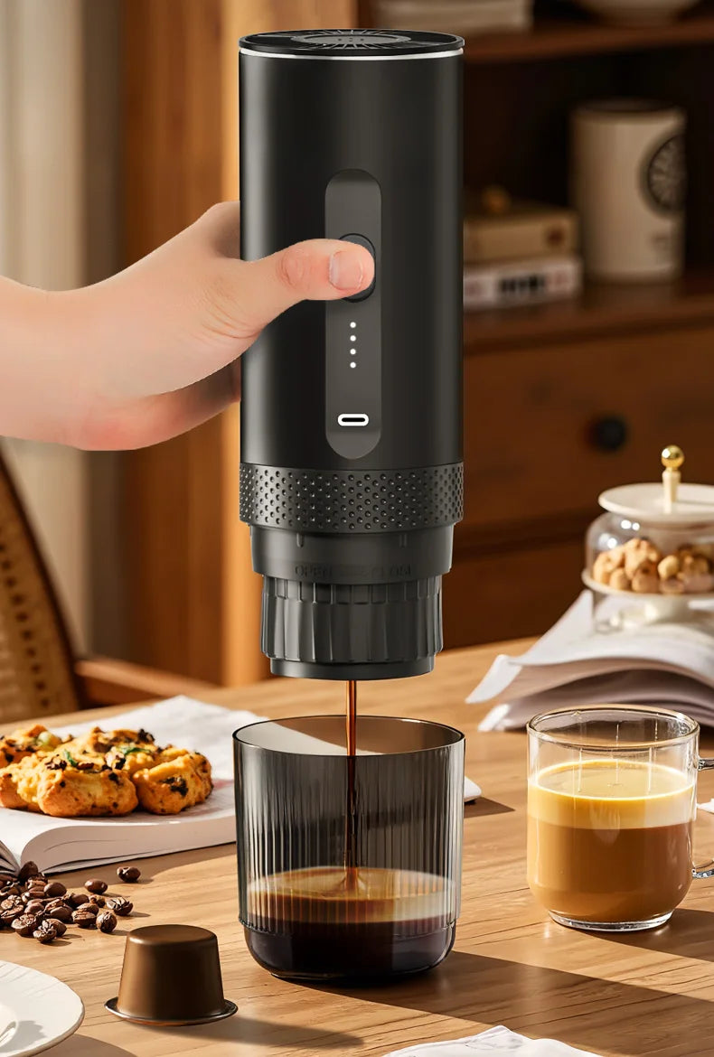 2-in-1 Wireless Electric Espresso Coffee Machine for Car & Home Camping Portable Coffee MakerCapsule Powder Travel Coffee Maker