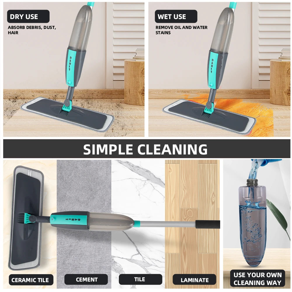 Magic Floor Cleaning Sweeper Brooms With Microfiber Pads 360° Rotation Flat Spray Floor Mop Broom For Cleaning Home Spin Mop
