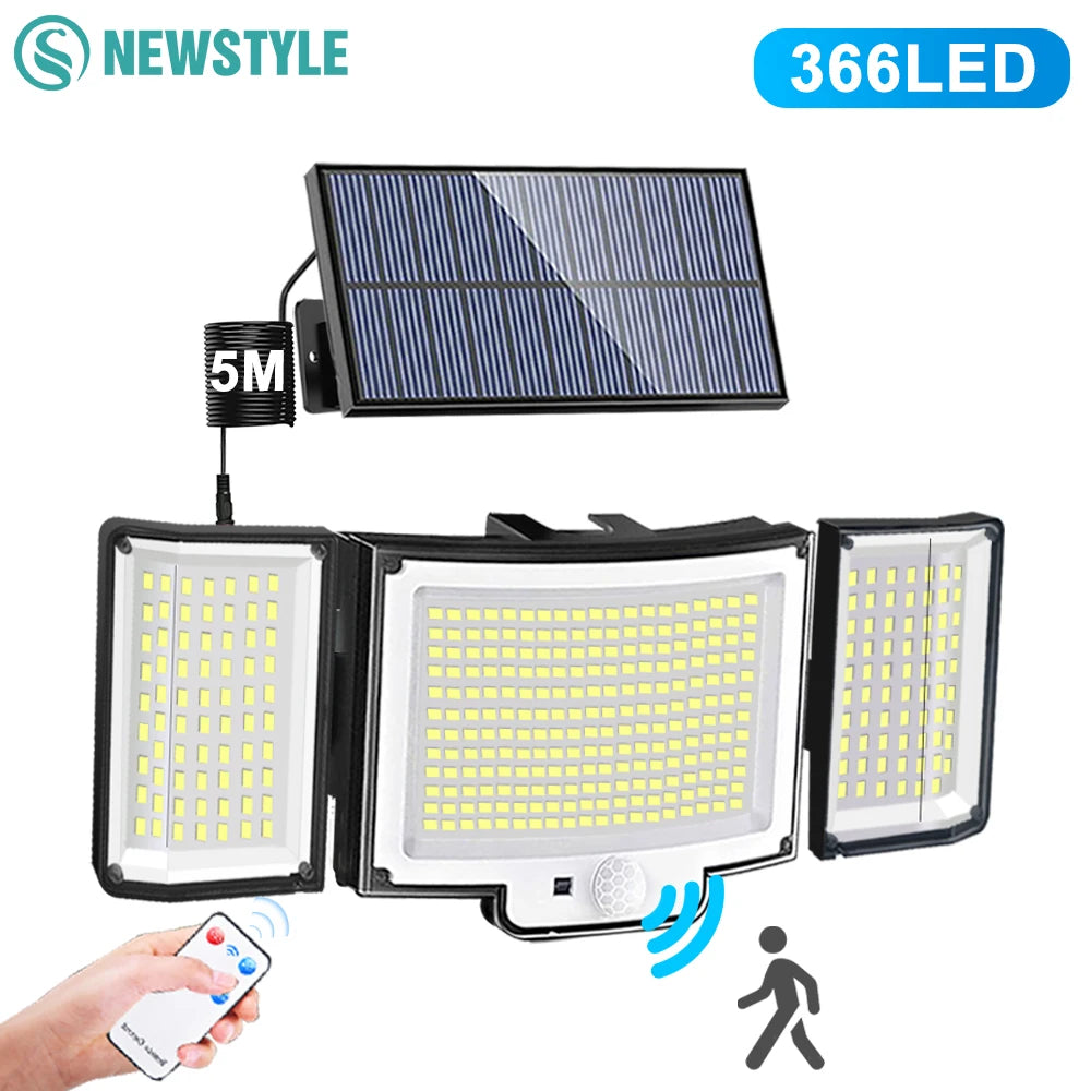 New 366LED Solar Outdoor Lights Solar Powered Security Light Motion Sensor 234LED Wall Light IP65 Waterproof Garden