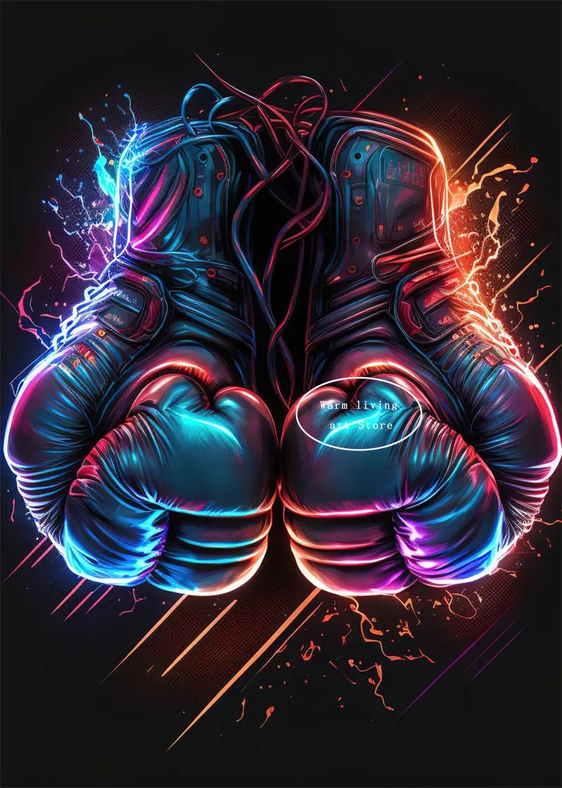 Black Cool Boxing Gloves Boxing Fitness Gloves Aesthetics Poster and Mural Art Canvas Painting Boxing Gym Boys' Room Decoration
