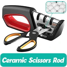 4-in-1 Kitchen Knife Sharpening Kit 3-Stage Sharpener Restores, Revives, and Polishes Blades + Repairs Scissors