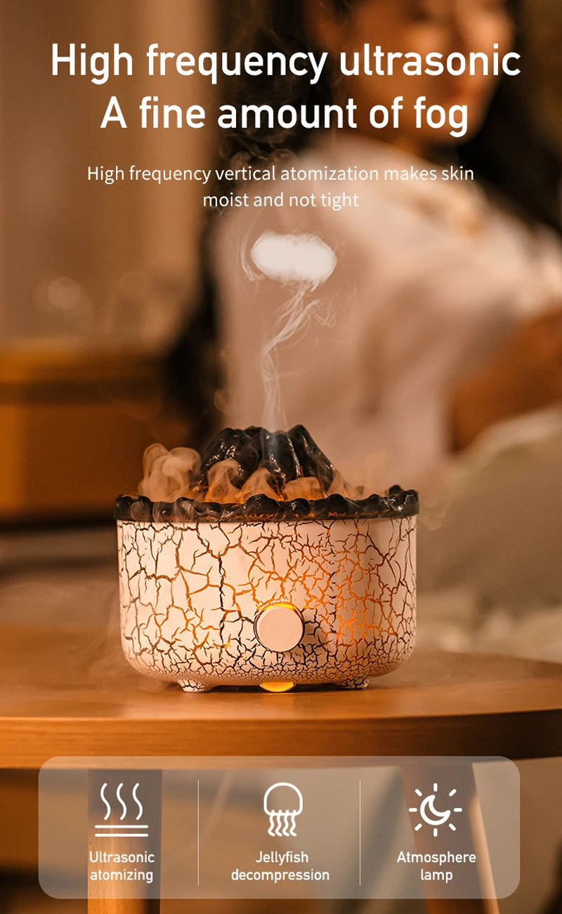 Air Humidifier Aromatherapy Essential Oil Diffuser Cool Mist Diffuser, Flame & Volcano 2 Mist Mode, for Bedroom,Office,Yoga,Gift