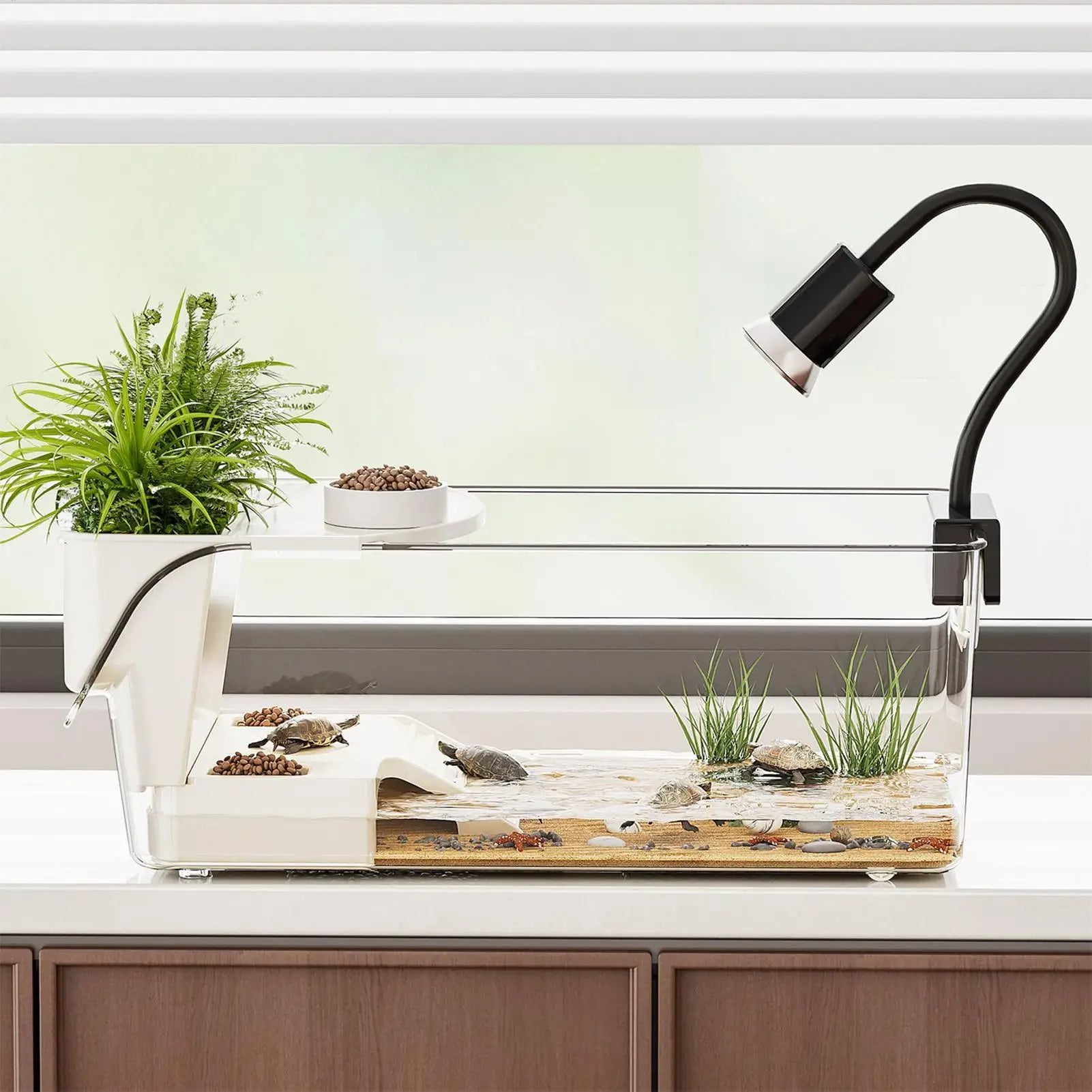 Aquatic Turtle Tank Large Detachable Terrarium Multi-Function Area Tortoise Aquarium Tank For Tree Frog Salamanders Crayfish