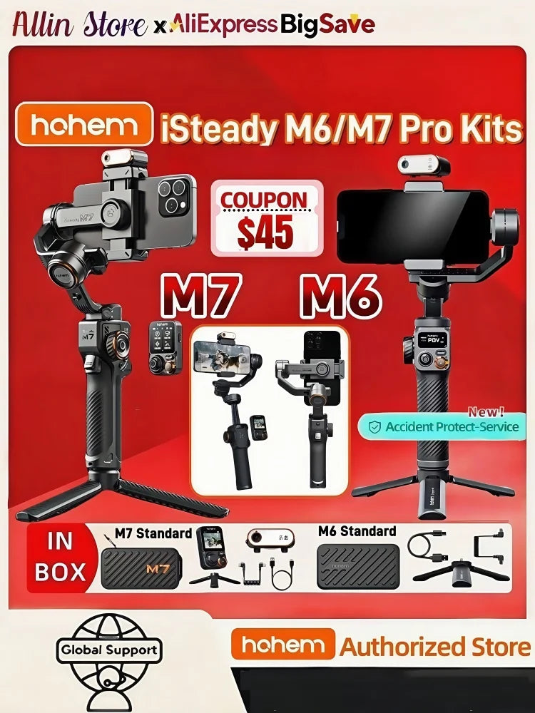 Hohem iSteady  M6 3-Axis Handheld Stabilizer hohem m7 Gimbal for Smartphone w Magnetic Fill Light Face Tracking pk weebill m7