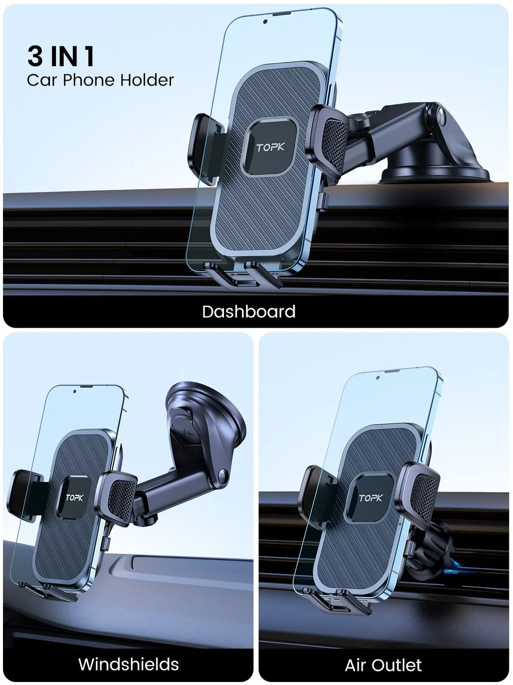 TOPK Car Phone Holder Gravity Stand for iPhone Xiaomi Samsung Car Mobile Support for Dashboard Windshield Air Vent Phone Mount