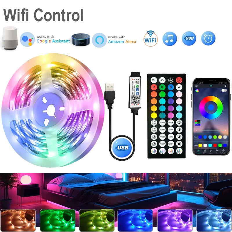 Led Strip Lights Tuya Wifi Music Sync Remote Control USB 5V RGB Flexible Tape for Room Decor TV Backlight With Alexa Google