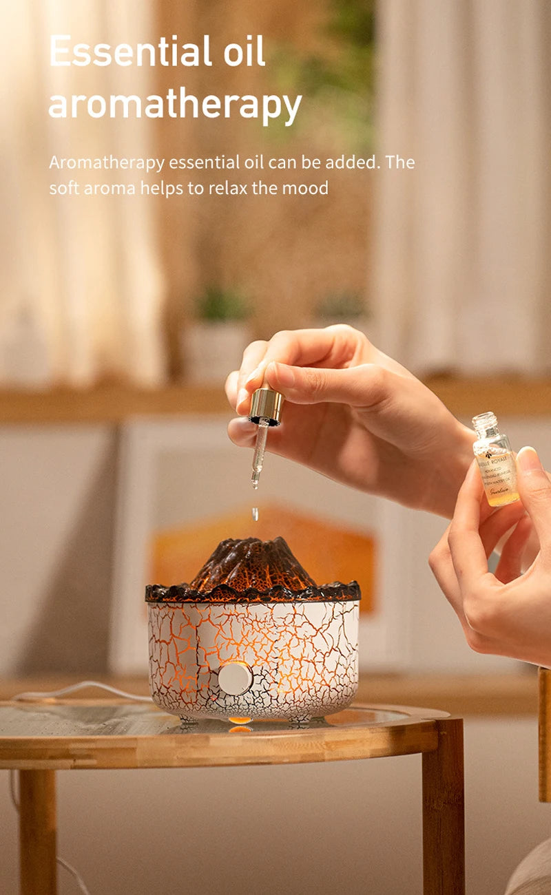 Air Humidifier Aromatherapy Essential Oil Diffuser Cool Mist Diffuser, Flame & Volcano 2 Mist Mode, for Bedroom,Office,Yoga,Gift