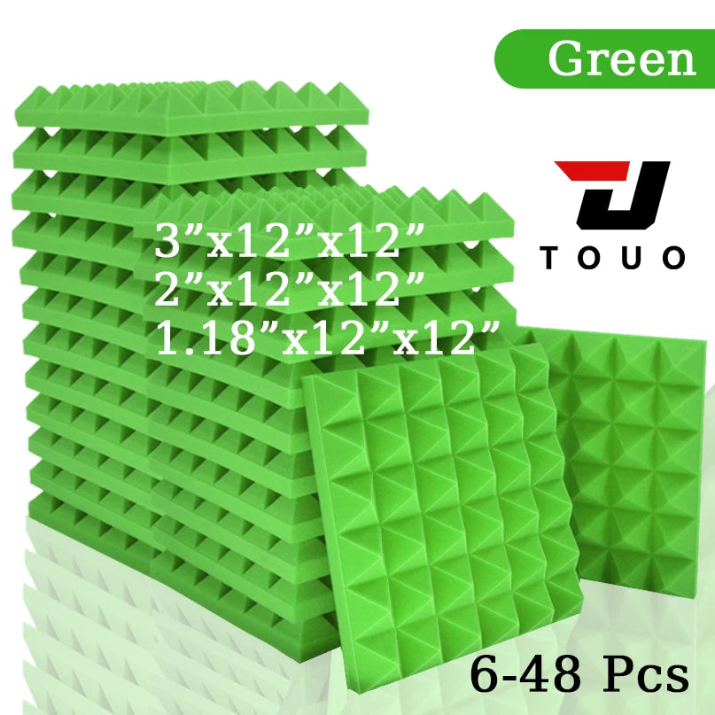 TOUO Acoustic Foam 6-48 Pcs Pyramid Soundproofing Sponge Pad High Density Sound Absorbing Foams Drum Room Acoustic Treatment