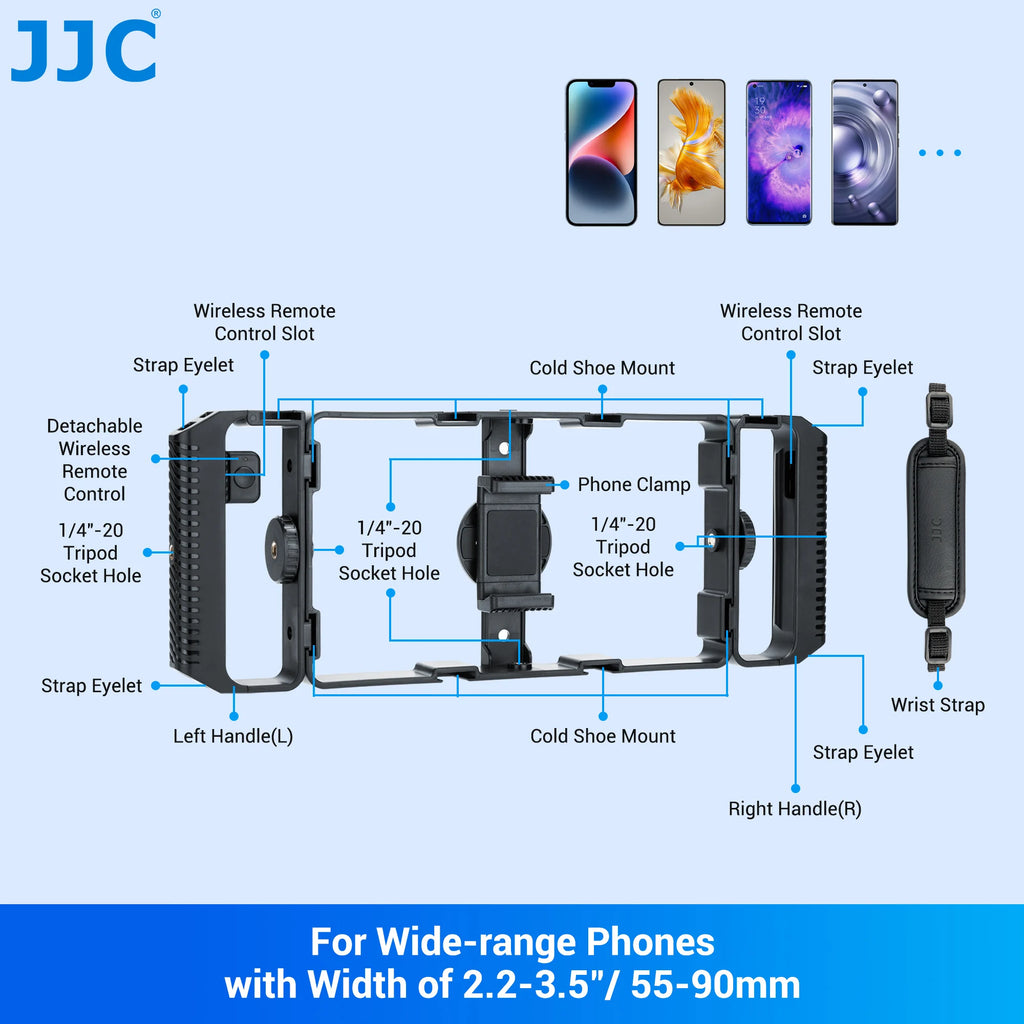 JJC Universal Smartphone Video Rig Kit with Remote Control Hand Grip Vlog Film Cage Phone Video Stabilizer Handheld Tripod Mount