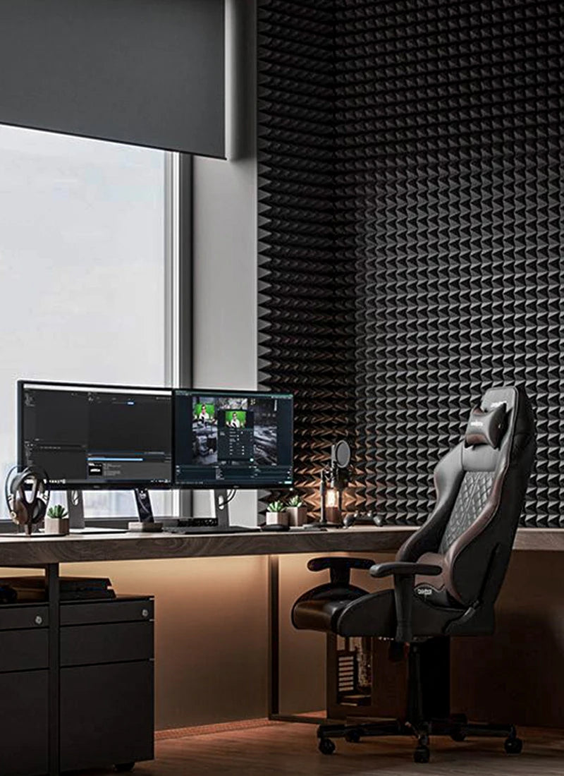 TOUO Acoustic Foam 6-48 Pcs Pyramid Soundproofing Sponge Pad High Density Sound Absorbing Foams Drum Room Acoustic Treatment